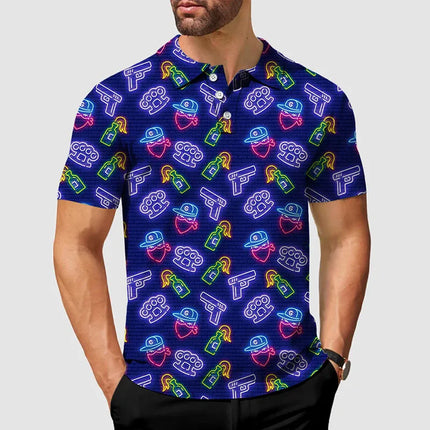 Beer Lover Funny Golf Polo Shirt Men's Clothing Short Sleeve Shirts 3D Full Print Neon Wine Pattern Hawaii Casual Fashion Top