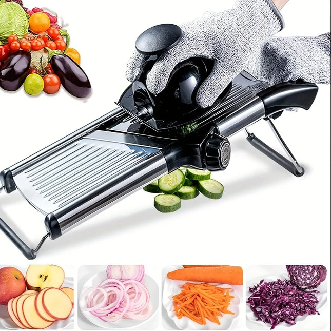 [Stainless Steel Mandoline Slicer] 5-Blade Adjustable Mandoline Slicer - 1 Set Stainless Steel Vegetable Slicer - Professional
