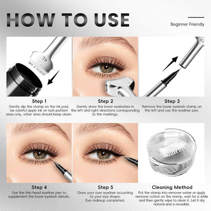 Lower Lash Stamp,2-in-1 Waterproof Sweatproof Eyeliner with Individual Liquid Eyeliner Reusable Eyelash Stamp Set Makeup