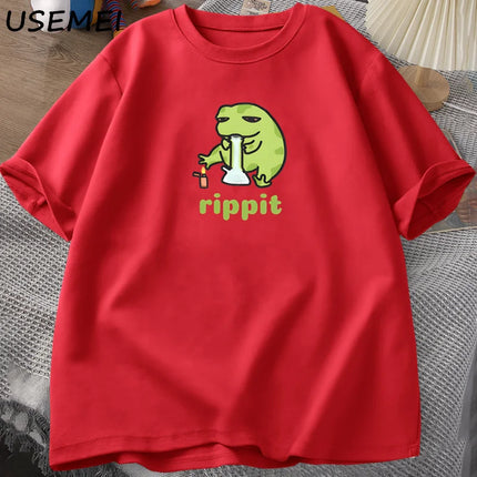 Funny Rippit T-Shirt Frog Graphic T Shirt Causal Cotton Short Sleeve Printed Tshirt Harajuku Streetwear Mens Tshirt Tops