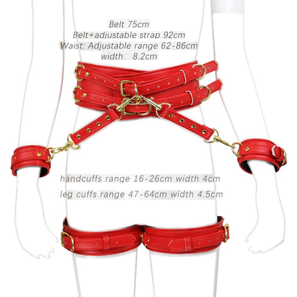 Thierry 4 Pcs/Set PU Leather Handcuffs Leg Cuffs Waist Belt Bondage Restraints Set ,BDSM Sex Toys for Couples Adult Games