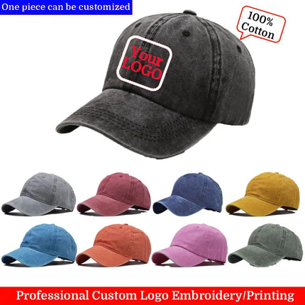 Custom Baseball Caps Men Women Vintage Dad Hat Embroidery or Print DIY Team Logo Snapback Cap Hip Hop Hat Adjustable Trucker Hat