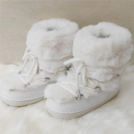 2025 Winter Ankle Boots for Women Platform Antiskid Waterproof Ski Boots Luxury Fluffy Furry Fur Boots Woman's Ankle Booties