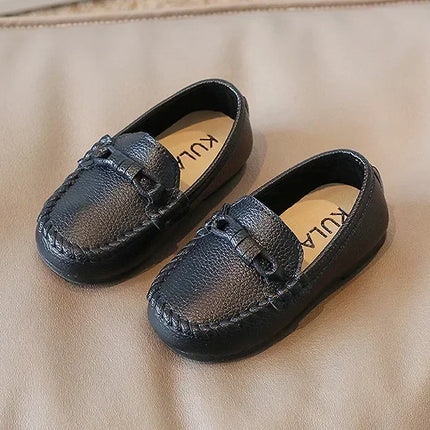Boys Leather Shoes Black White for School Party Wedding Kids Formal Flats Loafers Slip-on Soft Loafers Children Moccasins 21-30
