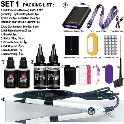 Professional Hair Extensions Kit Salon with UV Light Glue and V Light Tools for Effortless and Long Lasting Extensions