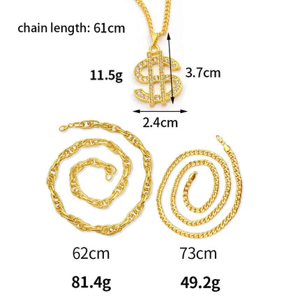 FTCY Gold Color Plated Chain for Men with Dollar Sign Pendant Necklace Hip Hop Dollar Necklace Music Festival Party Gift Jewelry
