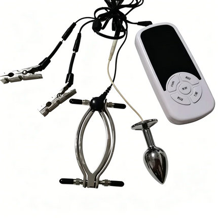 Female Labium Clamps Metal Nipples Clips Clitoris Breast Sucker Pumps 6 Modes Electric Shock Anal Butt Plug Sex Toys for Women