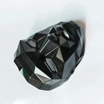 Futuristic Geometric Party Mask  Black Tech Style with Breathable Mesh Eyes  Mouth - Perfect for Halloween Cosplay Theme Parties