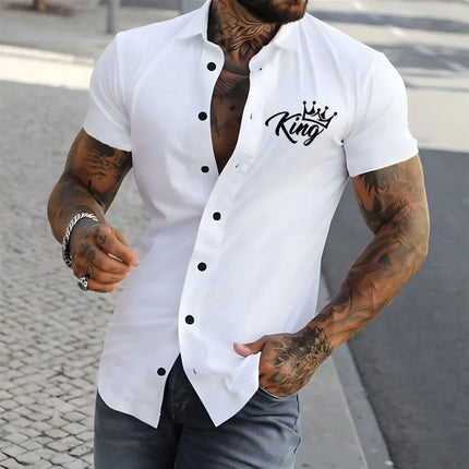 2026 New Men's Short-Sleeve Shirt, Stylish Crown Print Pattern, Slim Fit, Versatile, Simple Shirt, Multiple Colors Available