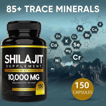 150 Capsules 10000MG Shilajit Capsules for Men Enhanced Energy Levels & Immune Health with 85+ Trace Minerals & Fulvic Acid