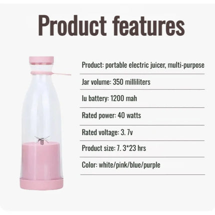 Portable Electric Blender Juicer Cup 6 Stainless Steel Blades USB Rechargeable 380ml Mini Blender Juicer Cup for Outdoor Travel