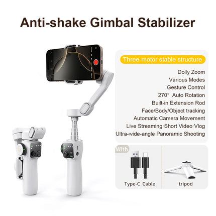 AOCHUAN 3-Axis Handheld Gimbal Phone Stabilizer with Extension Rod  8.0 Anti Shake Face Tracking for Phone Outdoor Shooting Vlog