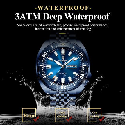 POEDAGAR Top Business Men Watch Date Week Waterproof Luminous Fashion Man Wristwatch Stainless Steel Casual Quartz Men's Watches