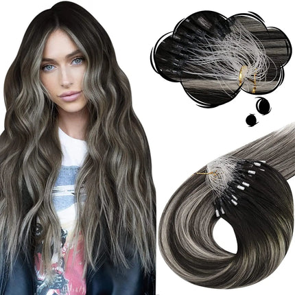 Moresoo Micro Link Hair Extensions Human Hair Micro Loop Hair Cold Fusion 50G Invisible Brazilian PreBonded Remy Micro Ring Hair