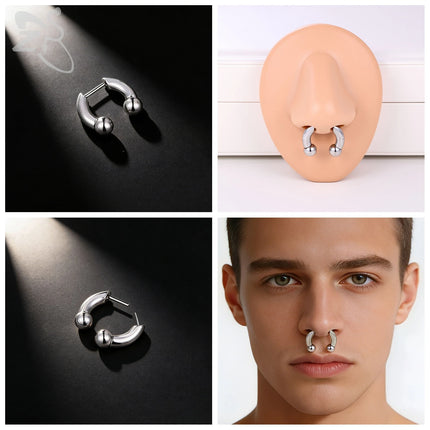 ZS 1PC 16G Buffalo Horn Nose Piercing Stainless Steel Pincher Plug In Septum Ring Stretcher Expander Gold Color Nose Ring 8mm