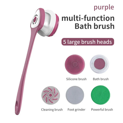 Auto Rotating Electric Waterproof Massage Shower Brush Multi-function Silicone Massage Bath Brush with 5 Large Brush Heads
