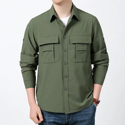 Men's Casual Shirt High Elastic Slim Fit Solid Color Spring Business Fashion Versatile Workwear Cross-Border Pure Color