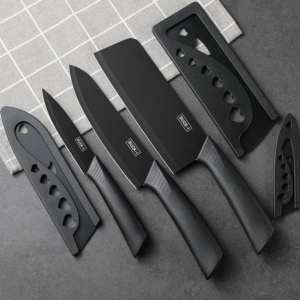 Kitchen knife set, including cleaver, chef's knife, and fruit knife, with knife block, suitable for peeling meat and vegetables