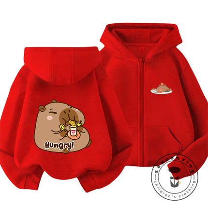 Kids Autumn Winter Capybara Hooded Zip Sweatshirt Boys Girls Cute Kawaii Trendy Cartoon New Style Hoodie 3 14Y