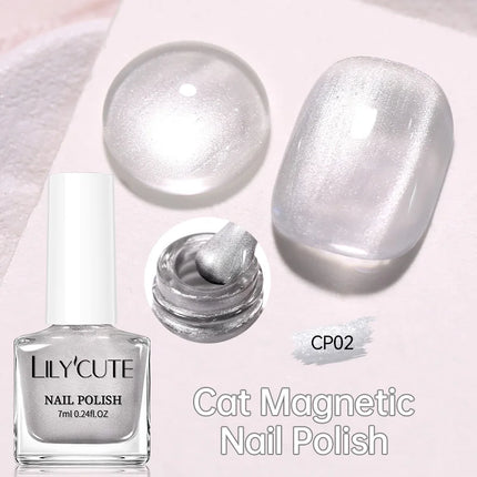 LILYCUTE 7ml Silver Glass Cat Magnetic Nail Polish Pink Colorful Shining Effect Nail Art Varnish No Need Lamp Air Dry
