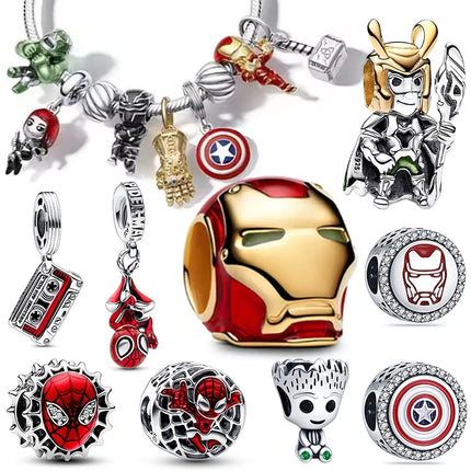 TOP 925 Sterling Silver Marvel Anime Avengers Lron Man Helmet Charms Fit Original Bracelet Womens Pendant Beads Jewelry Hot Gift