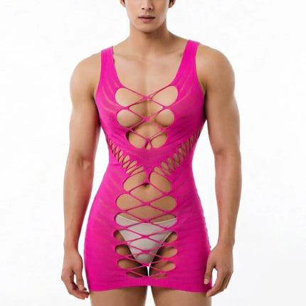 Sissy Night Dress for Fetish Male Underwear Sexy Bodysuits Men's Lingerie Hollow Out Fishnet Sleepwear Ropa Interior Hombres