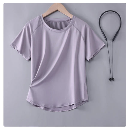 DRUR Women Sports T-shirt Short Sleeve Quick Dry Loose  Compression Shirt Female Summer Fitness Sweatshirt Running Gym Tops New