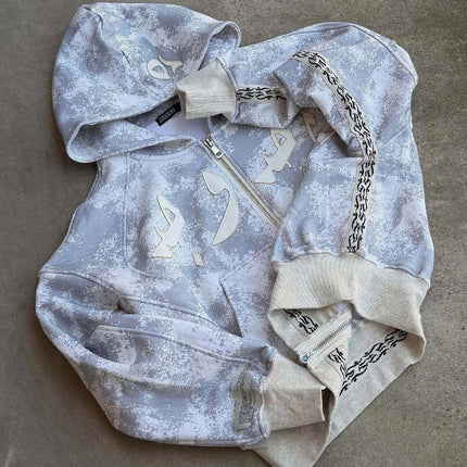 Light colored loose hoodie classic style new elastic zipper camouflage casual men's and women's street high-end hip-hop street j