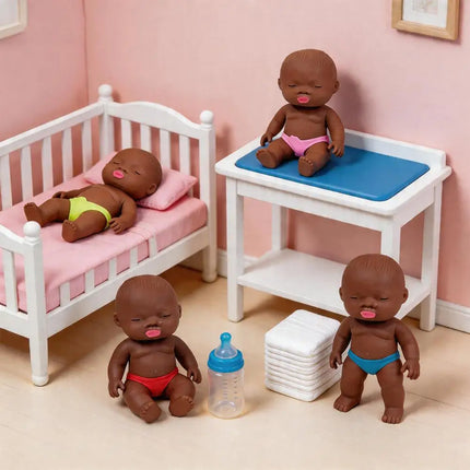 Natasha Black Baby Dolls Squeezable Stress-relieving Toys Soft Silicone For Toddlers Pretend Role For Kids And Adults