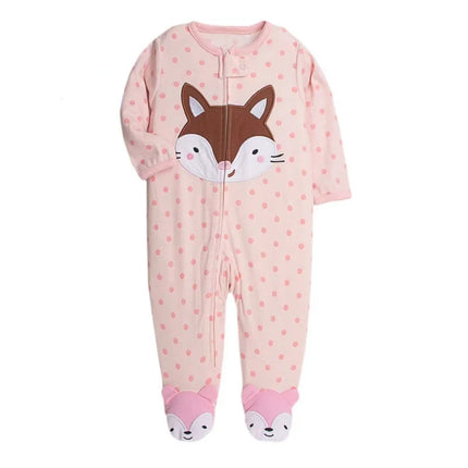 Newborn Baby Rompers Autumn Winter Zipper Fleece Sleepsuit Clothes Cute Fox Animal Footed Warm Baby Pajamas Babe Jumpsuit 0-12M