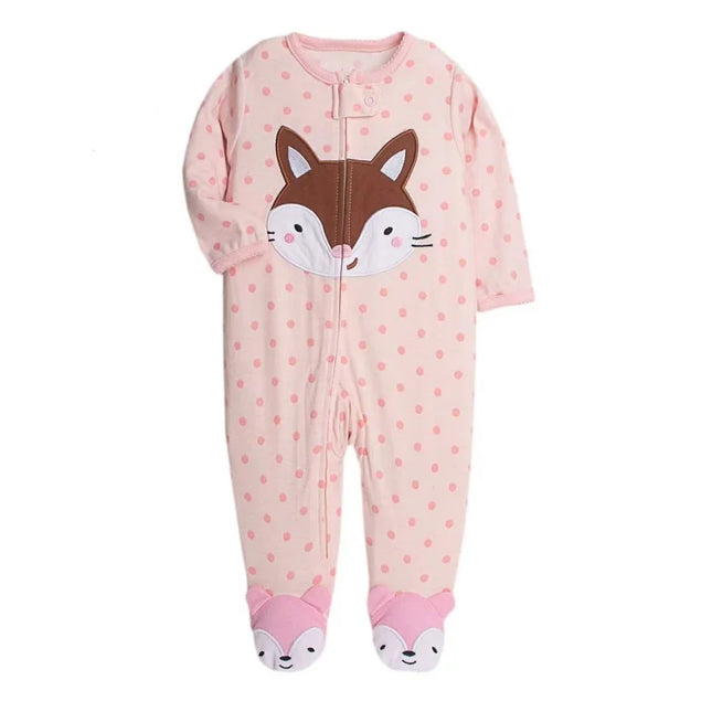 Newborn Baby Rompers Autumn Winter Zipper Fleece Sleepsuit Clothes Cute Fox Animal Footed Warm Baby Pajamas Baby Jumpsuit 0-12M
