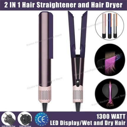 Professional 2IN1 Hair Dryer&Straightener 1300W Quick Dry Air Function Strait Ions Flat Iron Long Lasting Wet&Dry Styling Tool