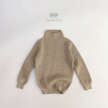 Kids Fleece Lined Turtleneck Sweater 2025 Winter Warm Knitwear Baby Boys Girls Thermal Top