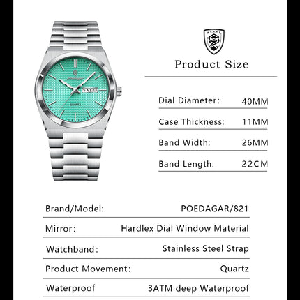 POEDAGAR High Quality Luxury Watch For Men Waterproof Luminous Man Wristwatch Original Date Week Quartz Casual Men's Watches+Box