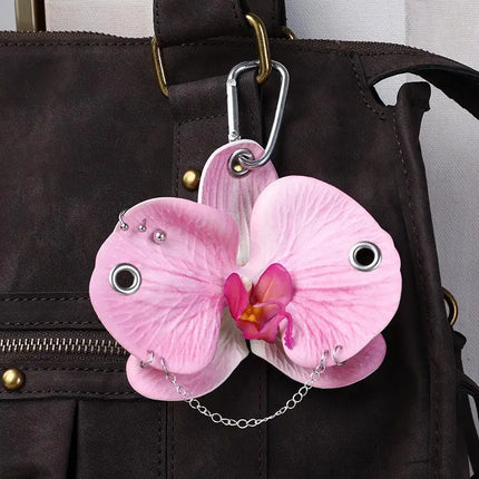 Sweet Exquisite Simulation Flower Phalaenopsis Orchid Keychain Backpack Pendant Decoration Accessories Car Key Ring Gifts