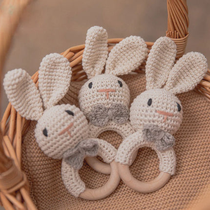 Children's Crochet Rattle Toy Cute Cartoon Animals Shake Music Toy Baby Crib Soothing Rattle Teether Beech Ring No BPA Kid Gift