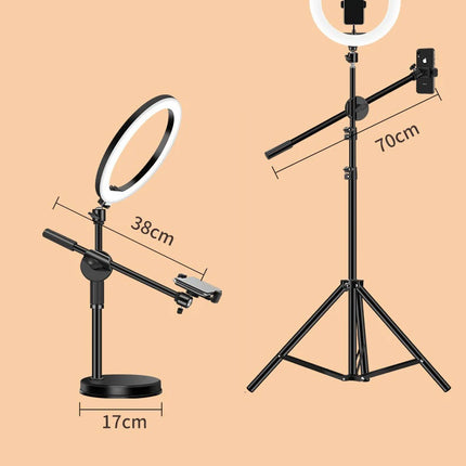 30CM Overhead Tripod for Phone with Ring Light Desktop Cellphone Bracket for Video Shooting Photography Shooting Floor Stand