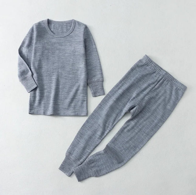 100% Merino Wool Base Layer Set Kids  Thermal Underwear Set Pajamas Long Sleeve T Shirt And Pants Quick Dry Boys Girls Clothes