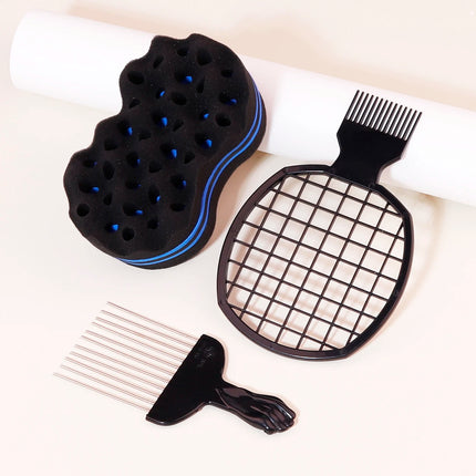 3 pieces of black metal hair salon men's dirty braids, African hair forks, combs, hair combing tools Special for real hair wigs