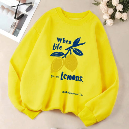 When Life Gives You Lemons Make Limoncello Prints Women Pullover Autumn O-Neck Sweatshirt Hip Hop Clothes Fleece Casual Tops