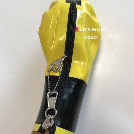 Lockable Zip Latex Bondage Mittens Fetish Hand Boxing Gloves Tight Clasp D-ring