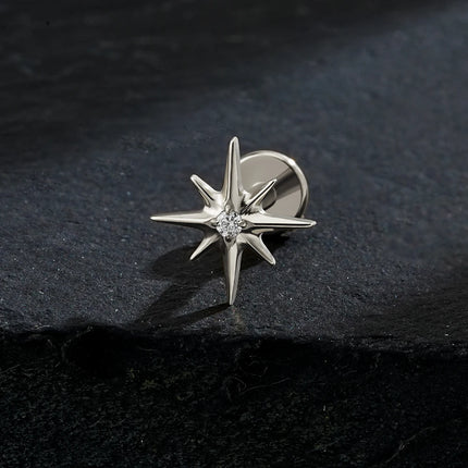 Right Grand ASTM F136 Titanium CZ North Star Flat Back Earring 16G Tiny Starburst Helix Cartilage Stud Earlobe Piercing Jewelry