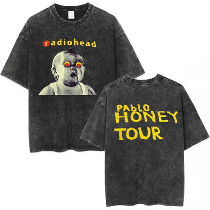 Radiohead Rock Band Washed Cotton T-Shirt Men Women Hip Hop Music Tee Fashion Short Sleeve T-shirt Summer Oversized T-shirts Tops