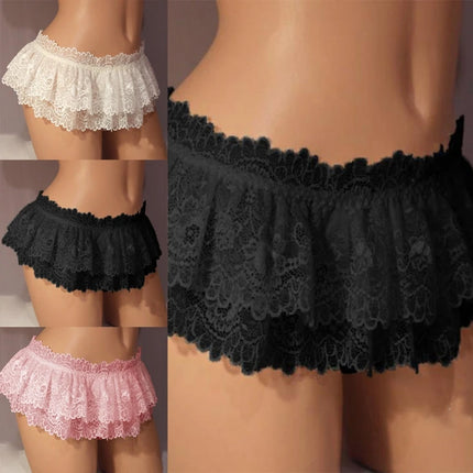 Mens Panties Sissy Crossdress Underwear Sexy Soft Ruffled Skirted Panties Lingerie Sissy Lace Briefs Underwear Thong