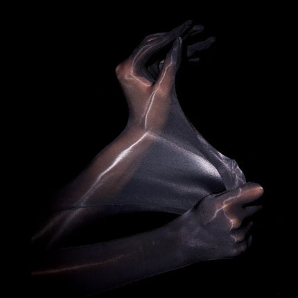 Womens Sexy Gloves High Elastic Ultra-Thin Oil Shiny Seamless Invisible Medium Tube Long Sleeve Porno Clubwear