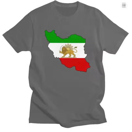 New Flag of Iran Map T Shirts Lion and Sun Tees  Short Sleeve Cotton Tshirts T-shirt Casual Slim Clothing