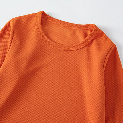 Children's Autumn Solid Color Simple Versatile Long-Sleeve T-shirt Boys' Casual Sports Shirt Girls' Fashion Round-Neck Sweatshirt