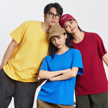 Unisex 100% Pure Cotton Solid Color Men's Summer round Neck Short Sleeve Shirt 180g Cotton T-Shirt in 16 Colors