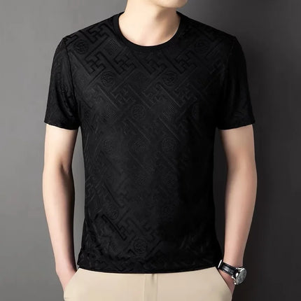 High end brand ice silk round neck short sleeve T-shirt summer fashion printed comfortable breathable top Designer Men's Wear