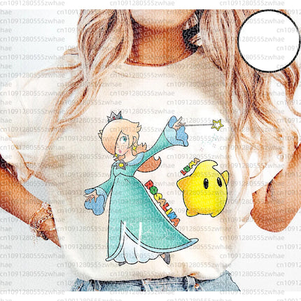 2026 Short sleeved T-shirt Mario Princess Peach Girls' T-shirt Men's and Women's T-shirt Boyfriend Gift Summer Cotton Top
